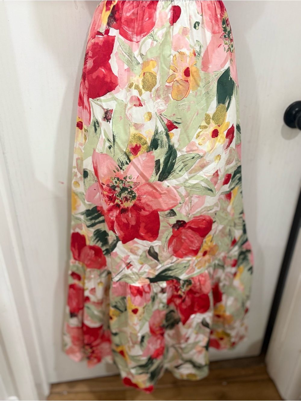 Anne Klein Cottagecore Floral V-Neck Ruffle Sleeve Maxi Dress - Pink & Green - Picture 3 of 6